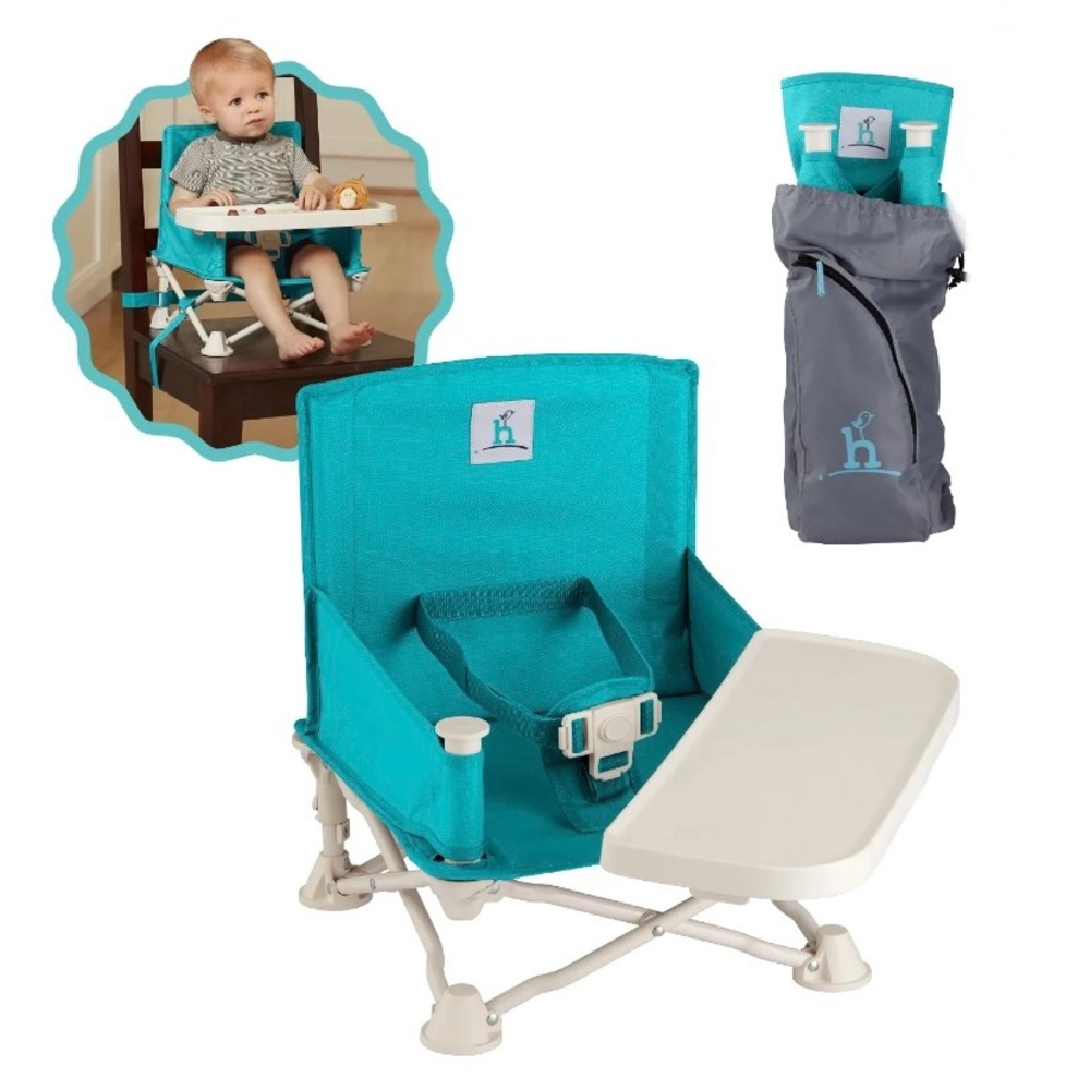 HICCAPOP Portable Teal Travel High Chair with Tray and removable duck feet